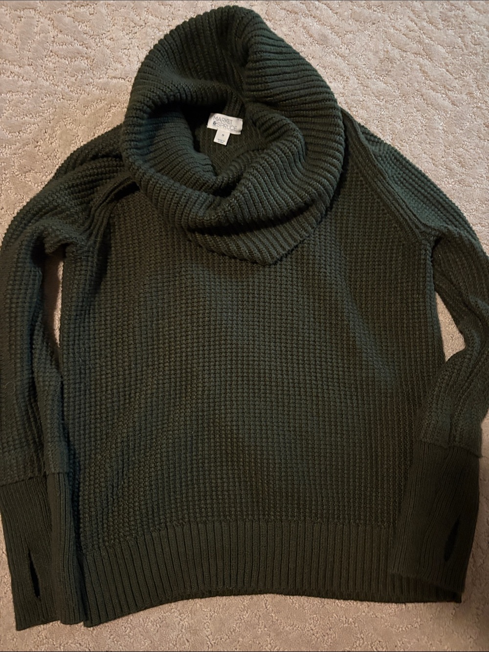Market & Spruce Dark Olive Cowl Neck Sweater